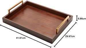Bandeja de servicio de madera de lujo con asas de metal dorado para bebidas, alimentos y aperitivos con detalles dorados - Product Image 6