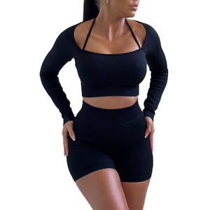 Conjunto de Shorts de Punto Casual para Mujer, Verano 2026, 2 Piezas, con Logotipo Personalizado, Shorts de Algodón y Top Corto Deportivo - Product Image 1