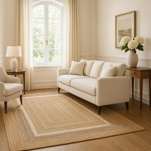 Alfombra de Yute de Color Sólido, Tejido Plano Rectangular, Estilo Escandinavo, Decoración para Sala de Estar, Ecológica, Pelo Fino, Limpieza Localizada, Base Antideslizante - Product Image 2