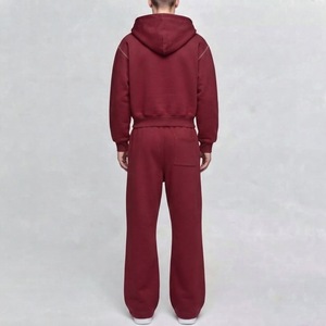 Ensemble de survêtement unisexe 2-en-1 à capuche zippé, en molleton 100% coton, avec pantalon de survêtement à jambe large, tenue streetwear décontractée assortie - Product Image 6