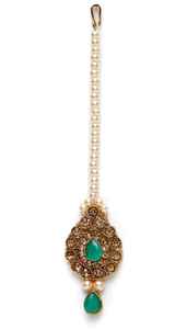 Indian Antique Gold Plated Zircon Red <b>Pearl</b> Beads Jewelry Set <b>Choker</b> Necklace Earrings Maang Tikka Traditional Wedding Party - Product Image 6