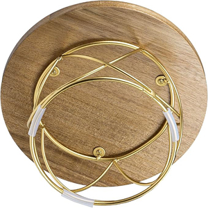 10 Inch Round Cake <b>Stand</b> Premium Acacia Solid Wood Gold Tone Metal Wire Pizza <b>Pan</b> Serving <b>Stand</b> Table Display Cake <b>Stand</b> - Product Image 4