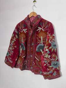 Velvet Suzani Embroidered <b>Jacket</b> Boho <b>Kantha</b> Quilt Coat Handmade Coat Floral Embroidered Velvet <b>Jacket</b> - Product Image 4