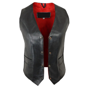 Chalecos de Mujer de Cuero Genuino Ecológicos, Impermeables, Color Personalizado, Transpirables, Cuello en V, Estilo Motero Urbano con Botones - Product Image 1