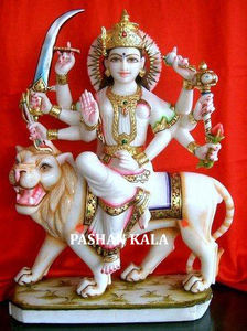 High Class Quality White Marble Beautiful Durga Mata Sitting On <b>Lion</b> <b>Statue</b> For Home And Temple Decoration And Worship Purpose - Product Image 3