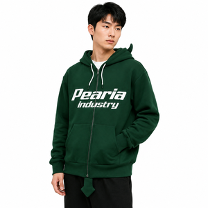 Green Solid Winter Hooded Zip-Up Fleece Tracksuit <b>Jacket</b> for <b>Men</b> with Regular Fit and Front Logo Pocket - Product Image 5