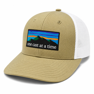 Injae Vina OEM Custom <b>Flat</b> Embroidery Unisex Trucker <b>Hats</b> High Quality Adjustable Hiking/Cycling Tan Mesh Polyester/Cotton - Product Image 1