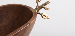 Heavy Duty Walnut Finished Mango Wood Serving Bowl Organic Centerpiece with Sculpted <b>Twig</b> Handles - Product Image 5