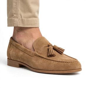 Mocassins en cuir véritable pour hommes, en faux daim, à bout rond, à enfiler, avec pompon, couleur unie, pour le bureau, toutes saisons, semelle extérieure en caoutchouc rembourrée - Product Image 6