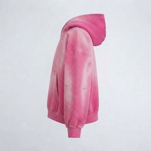 Oversized <b>Pink</b> Gradient Hoodie With Pocket Spray Printed Unisex French Terry <b>Sweatshirt</b> Autumn Wear - Product Image 5