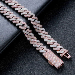 Pulsera de eslabones cubanos de moissanita para hombre, de plata 925, ligera, con incrustaciones de diamantes, estilo hip hop, bicolor oro rosa, diamante certificado - Product Image 3