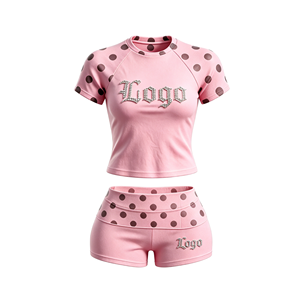 Women Polka Dot Crop Top <b>Shorts</b> Set Glitter Logo Print Quick Dry Spandex <b>Polyester</b> Summer Wear Crew Neck <b>Short</b> Sleeve - Product Image 5