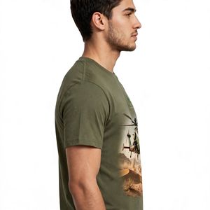 Camiseta Unisex NEXTEX con Estampado de Helicóptero, Verde Oliva, Algodón Suave, Cuello Redondo, Informal - Product Image 3