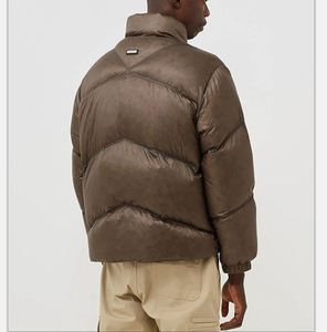 Veste matelassée marron pour homme, col montant, fermeture éclair, coupe-vent, coupe droite décontractée, rembourrage en duvet, vêtement d'hiver - Product Image 2