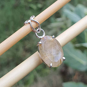 Plata de Ley 925 chapada en oro minimalista clásico filigrana fianza rutilo cuarzo corte ovalado colgantes dijes collar - Product Image 6