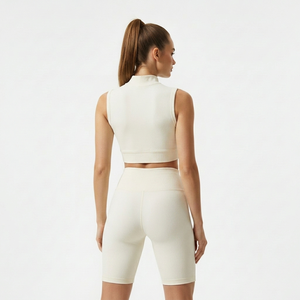 Custom Logo Solid Women Workout 2 Piece Set Breathable Quick Dry Stand Collar Zip Jacket Drawstring Wide Leg Sweatpants Gym - Product Image 5