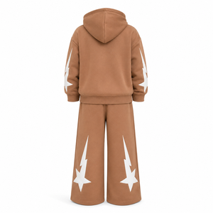 Custom Printed <b>Brown</b> Hooded Sweatshirt Wide Leg <b>Jogger</b> Pants Set Sleeveless Loose Fit Streetwear Geometric Print Unisex Infants - Product Image 5
