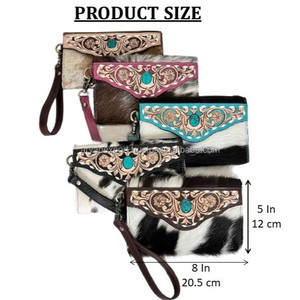 New 2026 Trending Designer <b>Bag</b> Tooled Cowhide Leather Wristlet Clutch Western Floral Wallet Turquoise Concho Hair On Hide Purses - Product Image 2