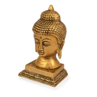 Statue de visage de bouddha en métal sculpté à la main avec support pour la décoration de la maison, Figurine de visage de bouddha pour la décoration de bureau