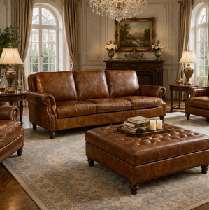 Elegante Sofá Chesterfield de Cuero de 3 Plazas con Artesanía de Alta Calidad, Asientos Cómodos y Diseño Clásico Perfecto - Product Image 1