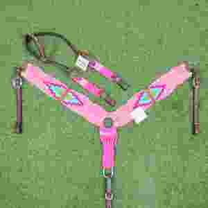 Ensemble de têtière et de collier de poitrail en cuir de vache et mohair, fabriqué à la main en Argentine, avec couleurs personnalisables, tour de poitrail avant de 32 pouces - Product Image 2