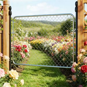Portail de jardin en treillis métallique argenté, design élégant de treillis et de portail - Product Image 1