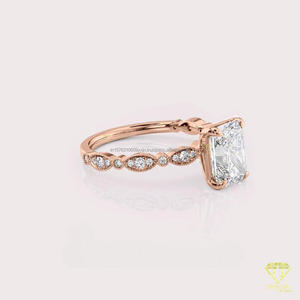 Anillo de Compromiso de Moissanita con Corte Redondo, Oro Blanco, Halo Oculto, Banda Pavé, Anillo Solitario Nupcial, Elegante Anillo de Promesa de Boda - Product Image 4