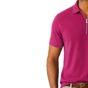 Polo de Hombre Color Marrón Mostaza con Cierre, Diseño de Logotipo Personalizado, Manga Corta, Mezcla de Algodón Premium, Polo de Golf Casual de Lujo - Product Image 2