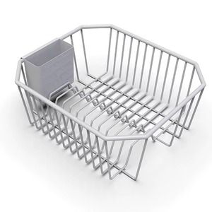 Grey color coated metal <b>dish</b> <b>rack</b> stylish addition to modern kitchens enhanced stability with anti-skid base - Product Image 4