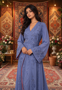 Caftan marocain brodé à la main Mishkat Couture Periwinkle Majesty pour femmes musulmanes, tenue de mariage islamique arabe luxueuse, couleur prune - Product Image 3