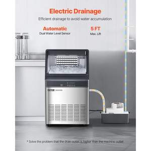 Macchina per fabbricatore di ghiaccio indipendente da 120 libbre/24 ore commerciale Capacità di stoccaggio 33 libbre pompa di scarico 55 cubetti di ghiaccio 15 minuti LED digitale - Product Image 6
