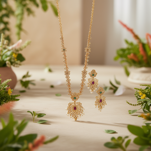 Matte Floral Chain Fashion Jewelry Set - Product Image 3