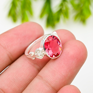 Pink <b>Quartz</b> 925 Silver Luxury Gemstone <b>Ring</b> for Party - Product Image 2