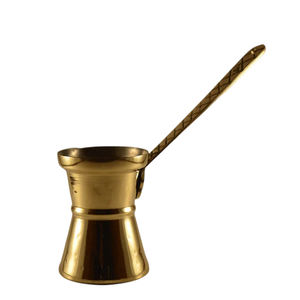 Cafetera Turca de Latón Dorado Pulido, Cezv Ibrik Tradicional con Larga Asa de Latón Grabada, Cafetera Árabe Griega para Estufa - Product Image 1