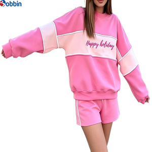 Conjunto de Sudadera y Pantalones Cortos Personalizados de Alta Calidad en Color Rosa, de Felpa Francesa de Algodón, con Cuello Redondo Bordado y Corte Holgado - Product Image 4