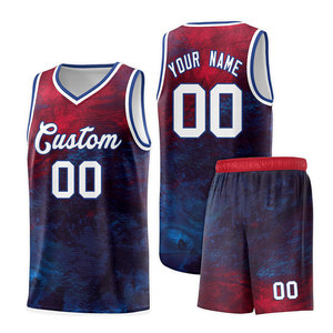 Pantalones Cortos de Baloncesto Sublimados para Hombre, Tela Suave, Degradado Rojo y Azul, 00% Poliéster, Ropa Deportiva Transpirable - Product Image 1