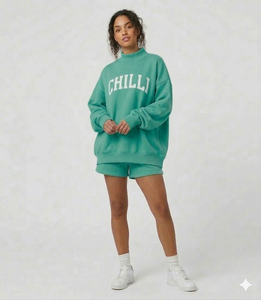 Ensemble deux pièces pour femmes, haut à col roulé et short, hiver, uni, mélange polyester/coton écologique - Product Image 1