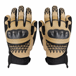 Tactical <b>Gloves</b> Black And Tan Leather Mesh Palm Breathable Design For Outdoor Use Unisex Fit for all Seasons - Product Image 1