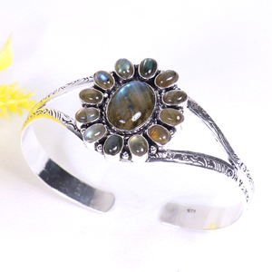 Pulsera de Plata de Ley 925 Hecha a Mano con Gemas, Diseño de Racimo, con Labradorita Natural, Brazalete de Diseñador, Superventas - Product Image 4