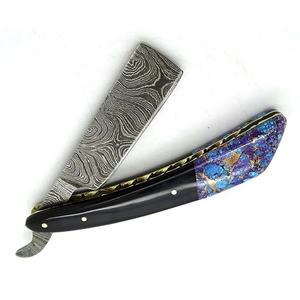 Rasoir droit traditionnel en acier Damas fait main Jexmoo personnalisé pour barbiers, avec étui en cuir, cadeau pour témoin de mariage - Product Image 2