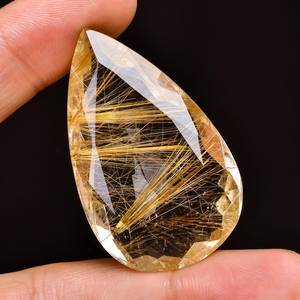 ควอตซ์รูทิเลตธรรมชาติ รูทิลสีทอง รูปทรงหยดน้ำเจียระไน (11x21x7 มม.) - Product Image 6