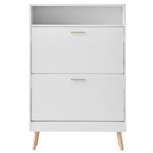 Mobiletto Portascarpe Autoportante a 2 Cassetti con Vano Superiore Ribaltabile per Scatole e Organizzatori di Scarpe da Ingresso - Product Image 1