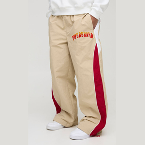 Custom Logo Embroidered Loose Wide Leg <b>Track</b> <b>Pants</b> Men Color Block <b>Nylon</b> Windbreaker Joggers Streetwear Casual Tracksuits <b>Pants</b> - Product Image 4