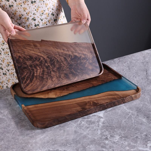 Eco-friendly Walnut Wood Resin Round Tray Set High Quality <b>Breakfast</b> Snack Tray for Desk and Household Use - Product Image 1