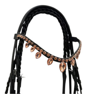 Brida Ecuestre de Cuero Genuino a la Moda con Cristales, Cabezalera Acolchada, Riendas Trenzadas, Equipo de Equitación Inglesa - Product Image 2