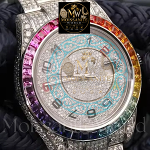 Factory Directly Sell Six Colors Luxury <b>Bling</b> Hip Hop Iced Out Alloy with Colorful Rainbow Glass Calendar <b>Ladies</b> Quartz <b>Watch</b> - Product Image 4
