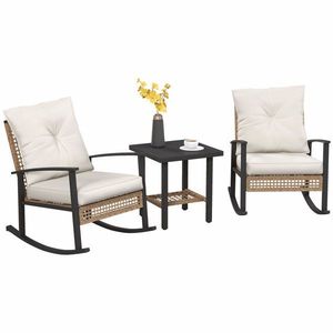 Sedia a dondolo rustica in rattan intrecciato per set di mobili da giardino per esterni - Product Image 3