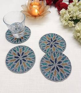 Set of 4 Eco-Friendly Customizable Polyester/Cotton Floral Embroidered Knitted Coasters - Product Image 1