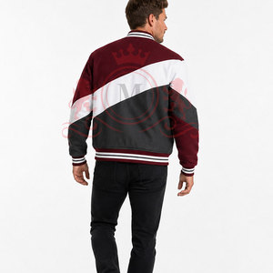 Chaqueta Letterman Blanca Borgoña Refinada, Diseño Clásico con Botones a Presión, Cuello Acanalado, Ropa Cómoda para el Día a Día - Product Image 3