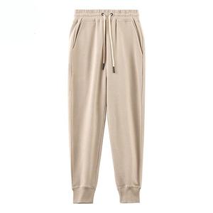 Men's Beige Woolen Cotton Vintage Mid Waist Elastic Drawstring Sweatpants <b>Joggers</b> with Side Pockets Autumn Wear - Product Image 4